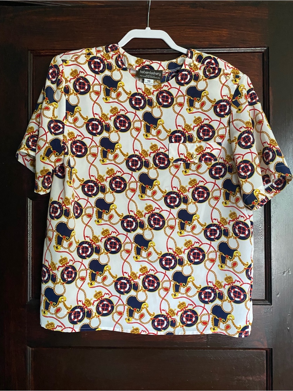 Vintage Haberdashery Leslie Fay Nautical Chain Print Blouse Size 16